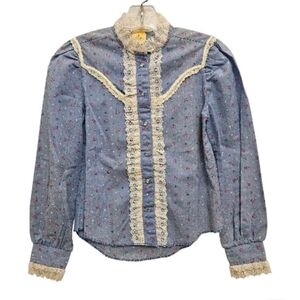 Vtg Kid Kountry Prairiecore Pearl Snap Blouse Youth Girl Size 12 Western Floral